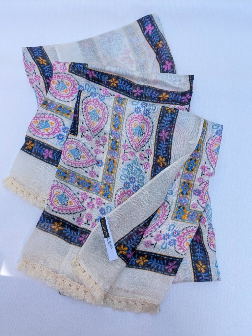 Talbots Shawl or Wrap with Floral and Paisley Border Pattern - NWOT
